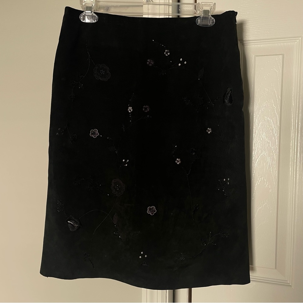 Black suede embroidered skirt size 8